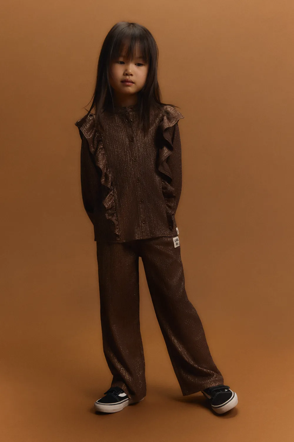 ALIX MINI - Shiny Wide Leg Pants - Warm Brown
