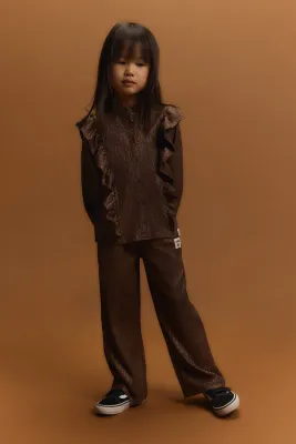 ALIX MINI - Shiny Wide Leg Pants - Warm Brown
