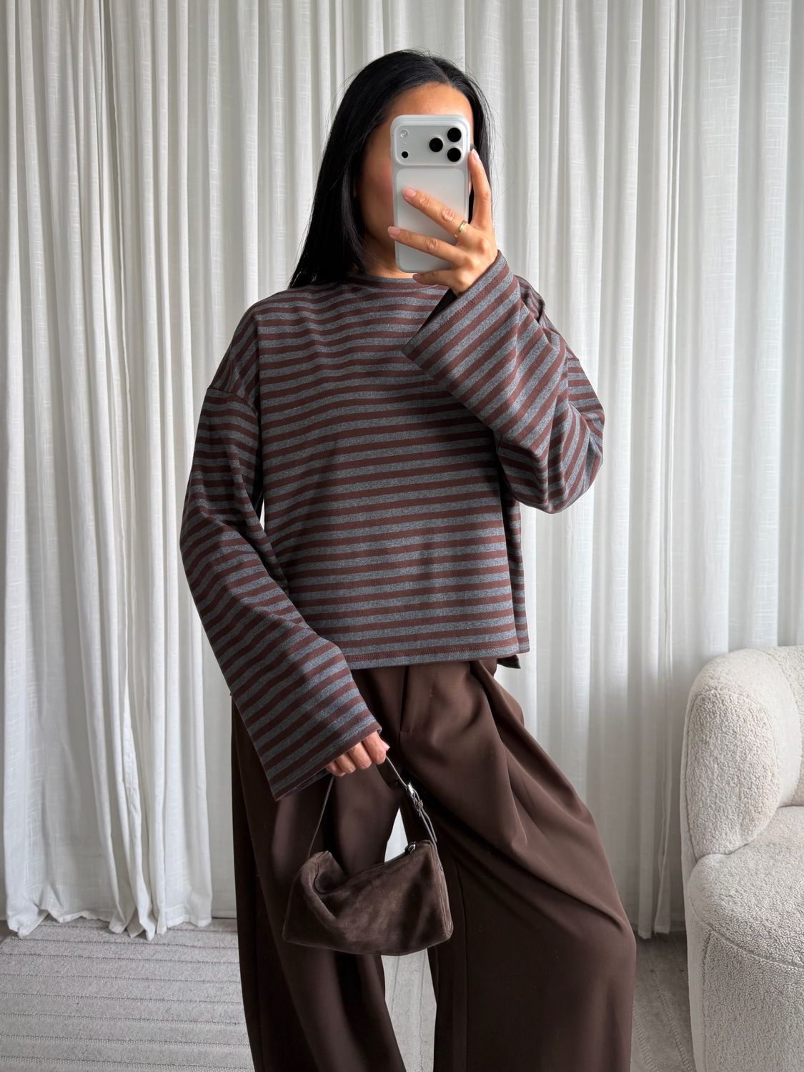 LUFF - Stripe Longsleeve - ONE SIZE - Brown/Grey