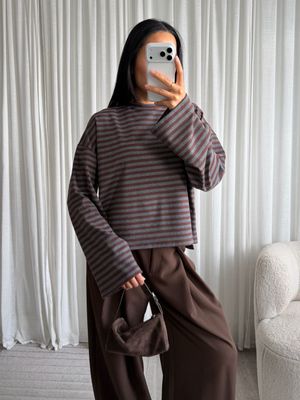 LUFF - Stripe Longsleeve - ONE SIZE - Brown/Grey