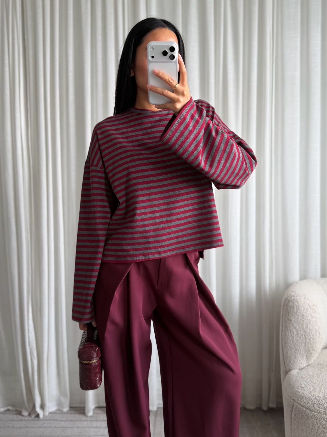 LUFF - Stripe Longsleeve - ONE SIZE - Bordeaux/Grey