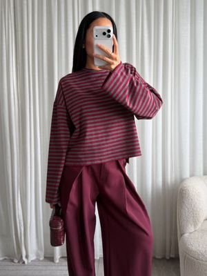 LUFF - Stripe Longsleeve - ONE SIZE - Bordeaux/Grey