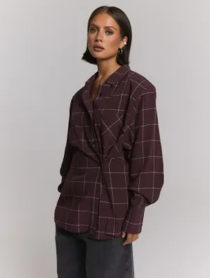 REFINED - Blouse Check Shoulder Pads NARO - Check