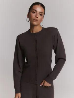 REFINED - Cardigan With Shoulderpads ANGEL - Choco Brown