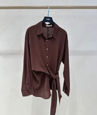 LUFF - Pinstripe Knot Blouse - Choco