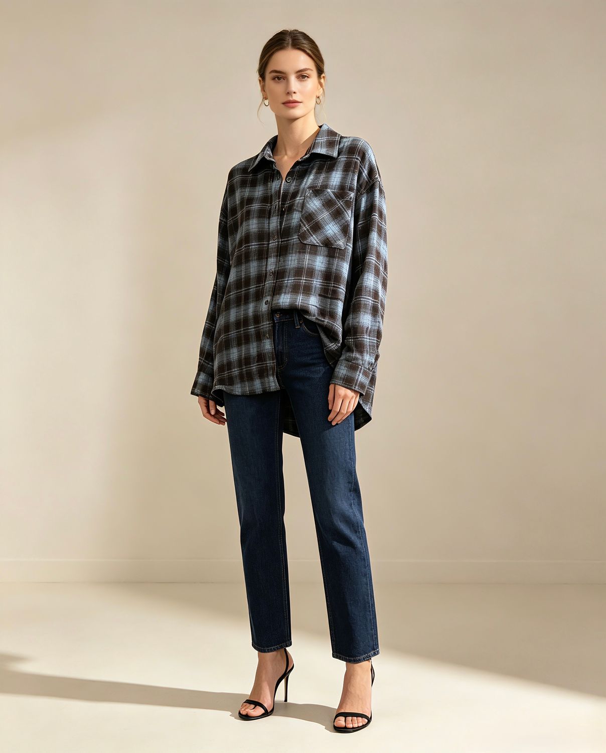LUFF - Oversized Check Blouse - Choco/Blue