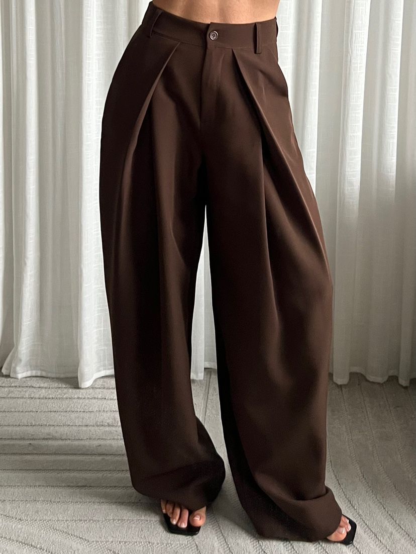 LUFF - Pantalon met Overslag plooi - Brown