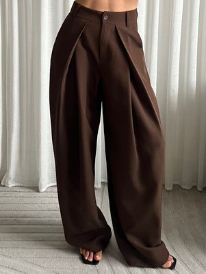 LUFF - Pantalon met Overslag plooi - Brown
