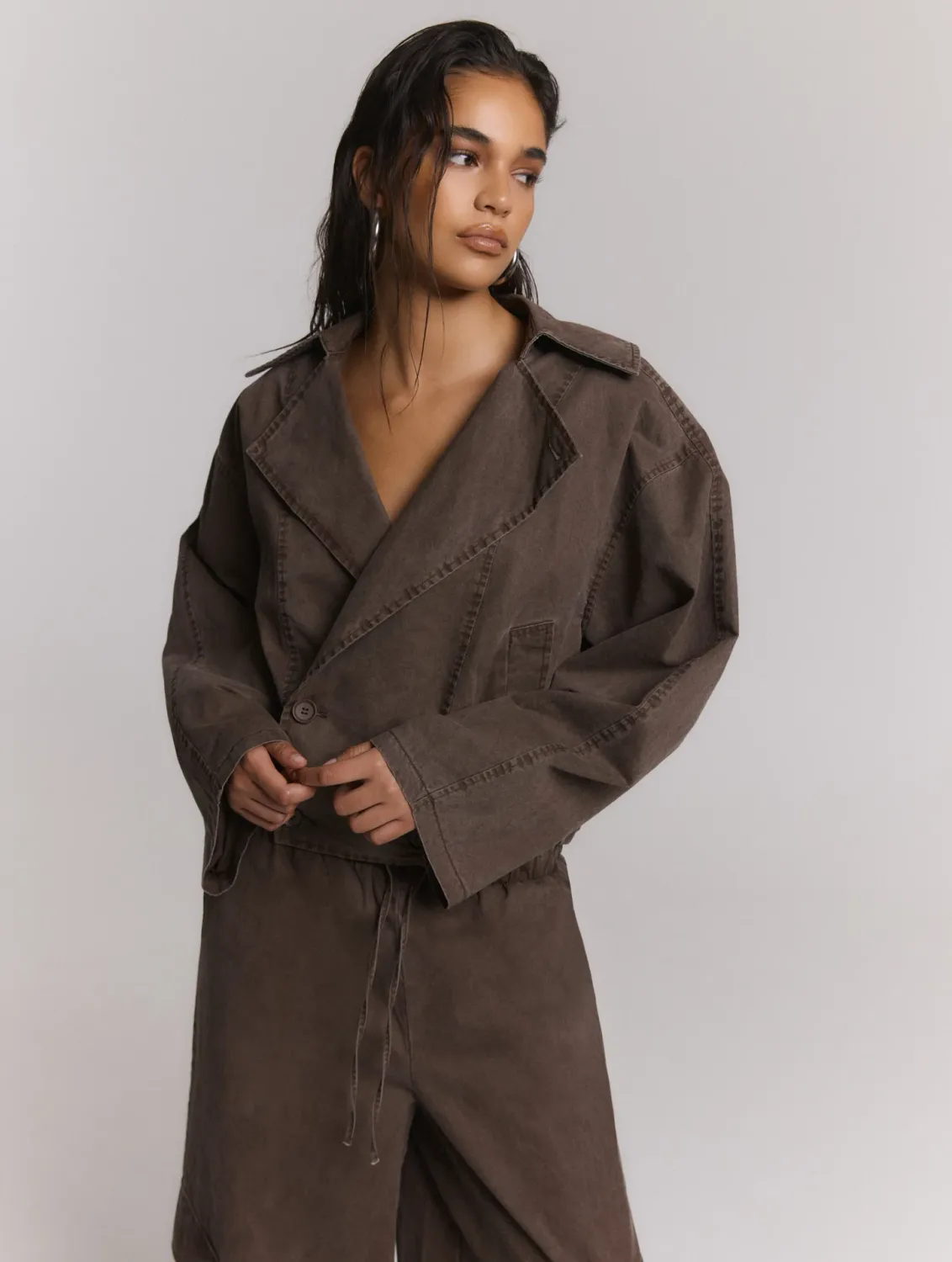 REFINED - JOLANDA Bomber Trenchcoat - Choco Brown