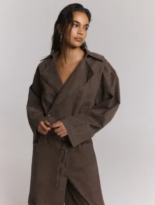 REFINED - JOLANDA Bomber Trenchcoat - Choco Brown