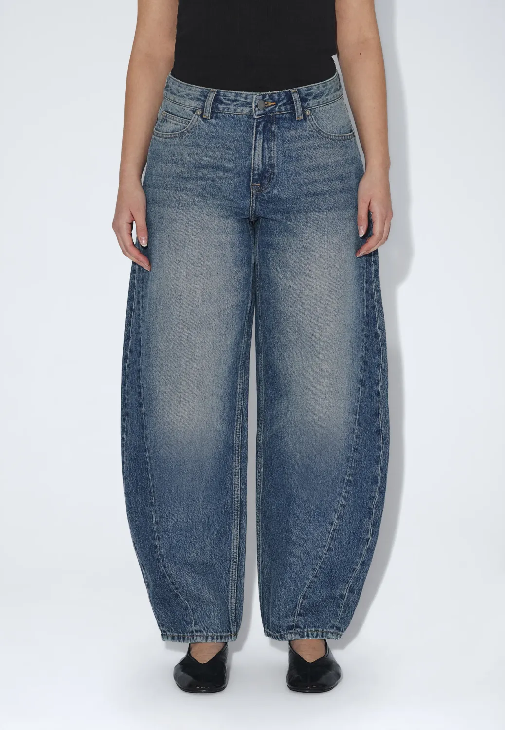 DR DENIM - Nanci Mid Barrel Seam - Stream Mid Fade Dirt
