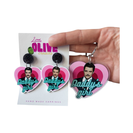 Pedro Pascal Dangle Earrings & Keychain Set