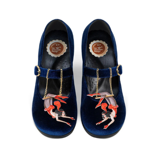 Mary Jane Velvet Vegan Trapeze Mid Heels