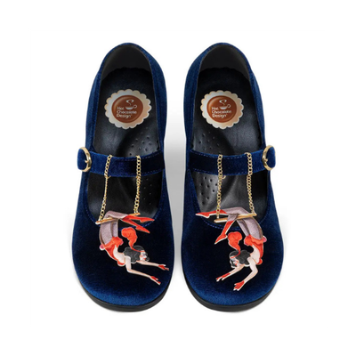 Mary Jane Velvet Vegan Trapeze Mid Heels