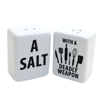 A Salt With a Deadly Weapon Salt & Pepper Shakers