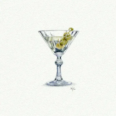 Karen Libecap Martini Glass Miniature Watercolor Painting