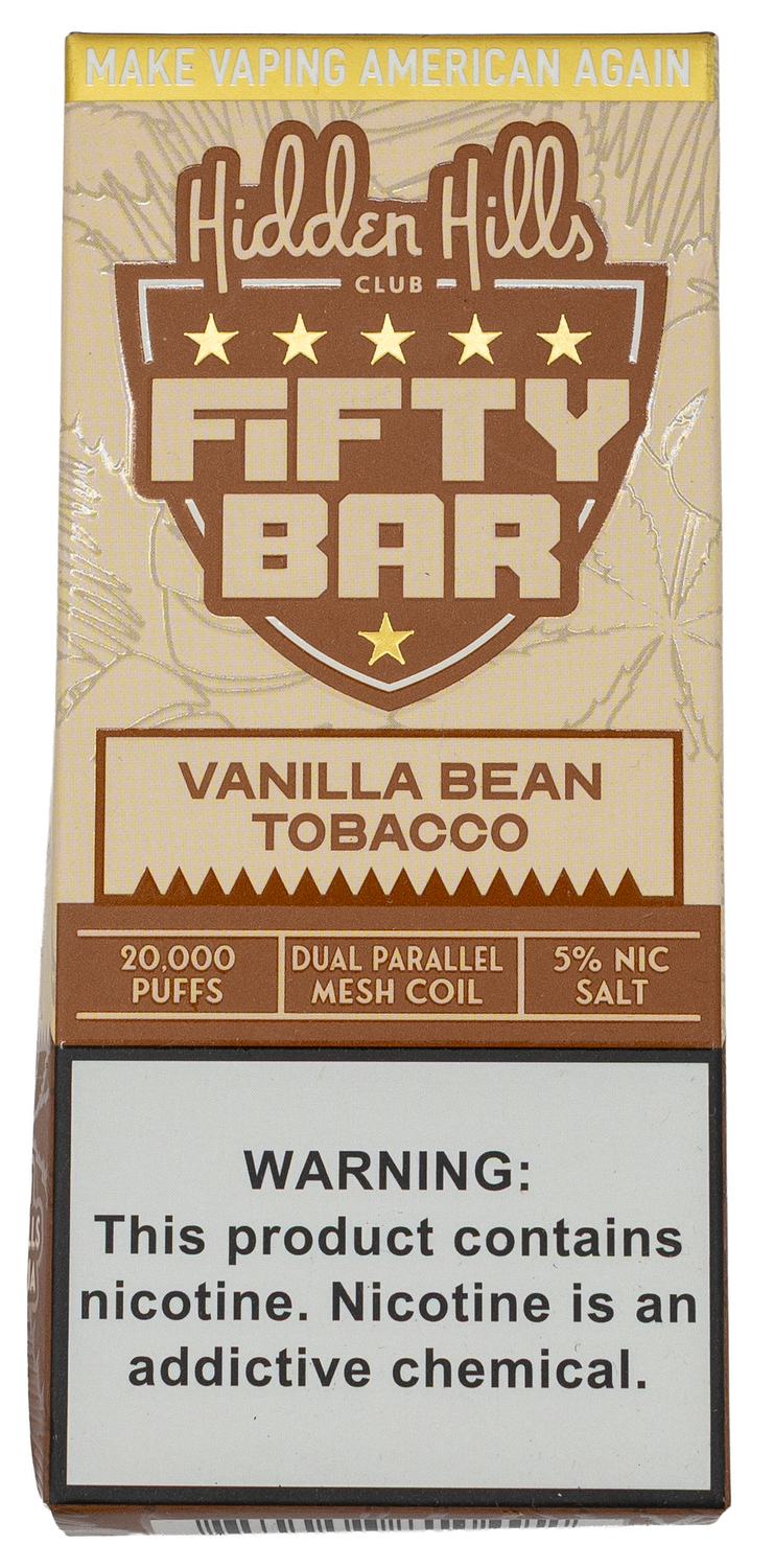 Fifty Bar X hidden hill 20k puff Vanilla Bean Tobacco