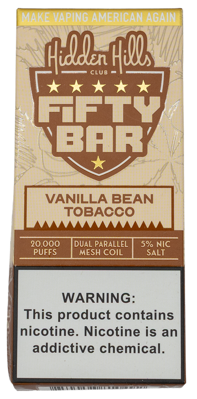 Fifty Bar X hidden hill 20k puff Vanilla Bean Tobacco