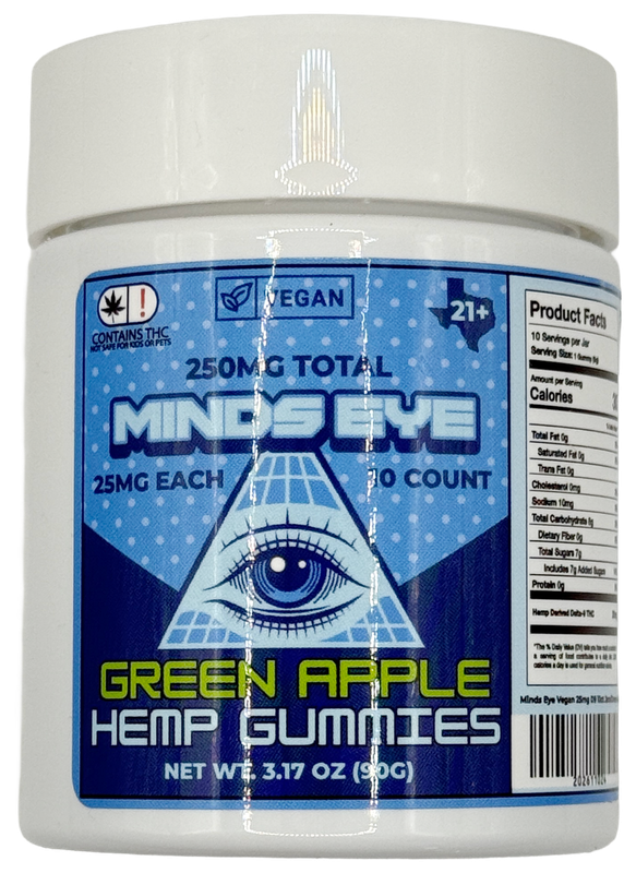 Minds eyeGreen Apple hemp gummies 10pc 25mg ea Vegan Gummies