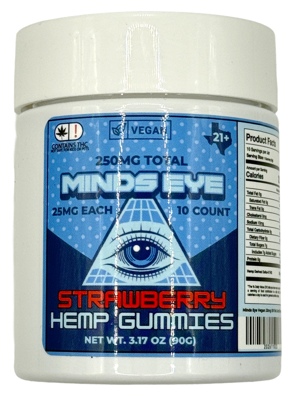 Minds eye Strawberry hemp gummies 10pc 25mg ea Vegan Gummies