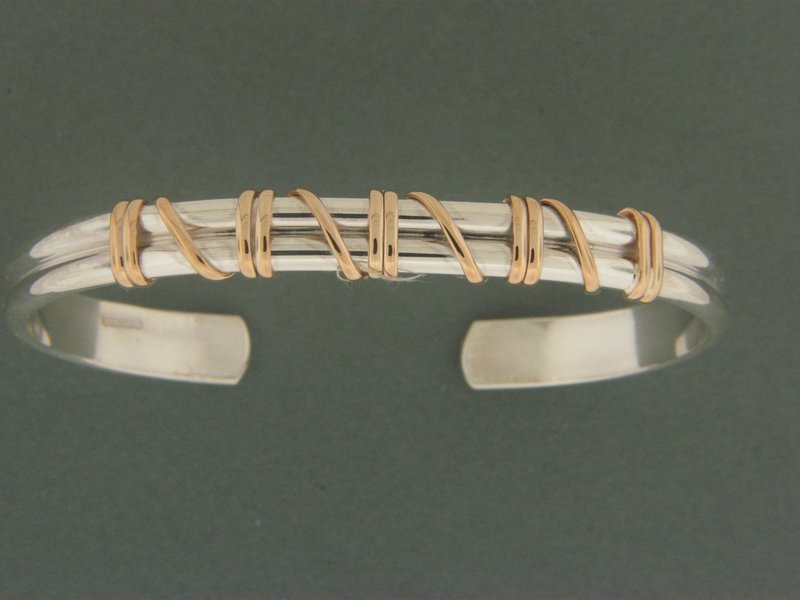 Heavy Double Band w/ GF Wrap Cuff Bracelet