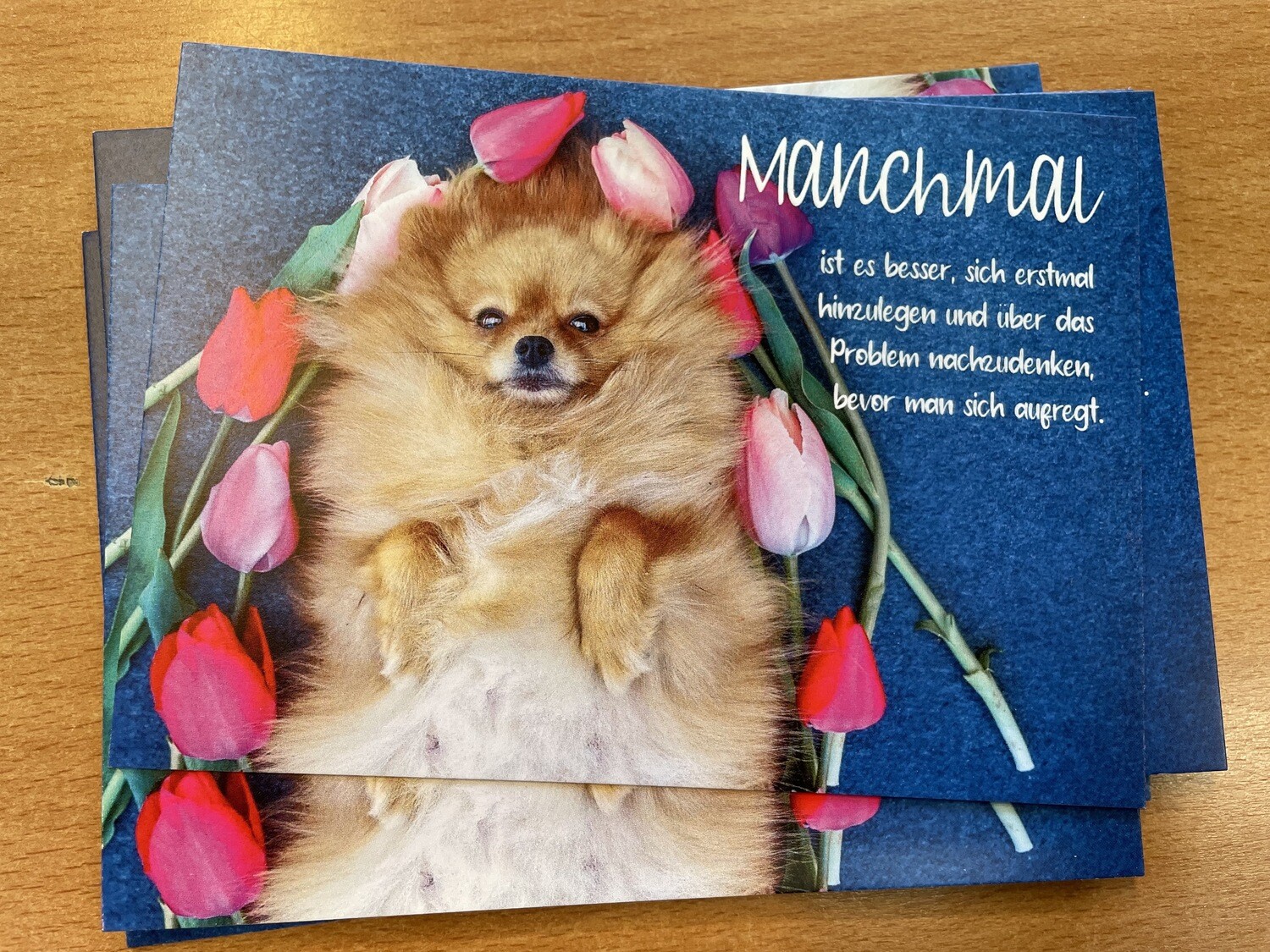 Fotokarte mit Spruch &quot;Erst hinlegen und nachdenken&quot;