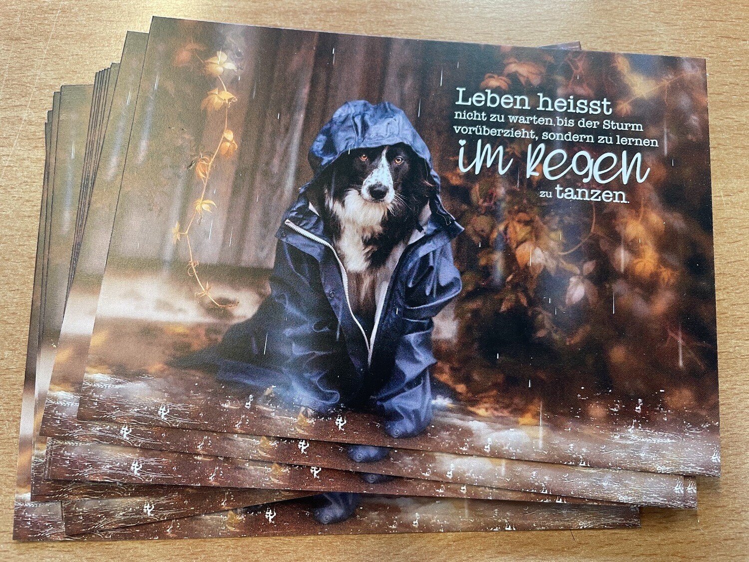 Fotokarte mit Spruch &quot;Im Regen tanzen&quot;