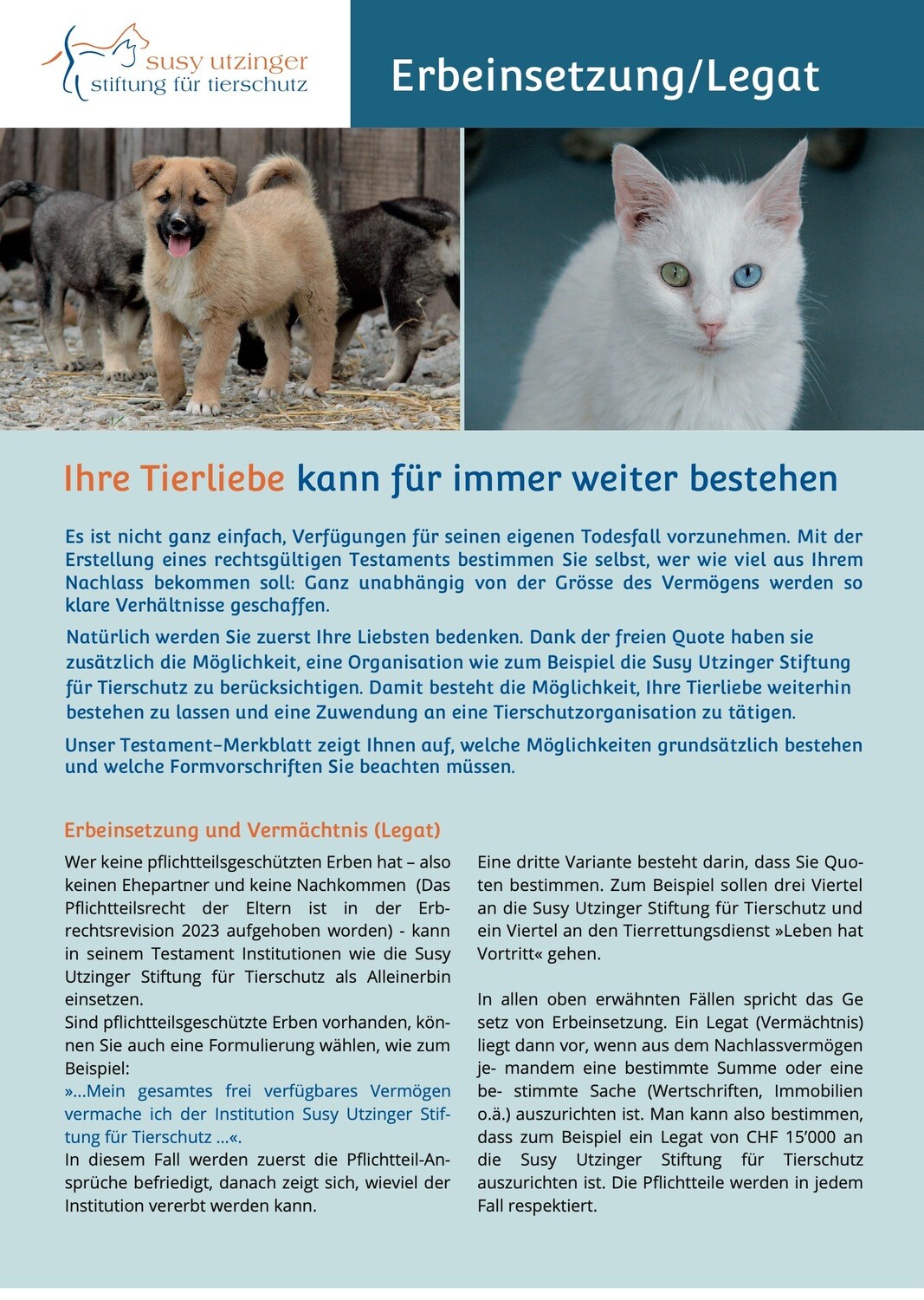 Merkblatt &quot;Erbeinsetzung Legat&quot;