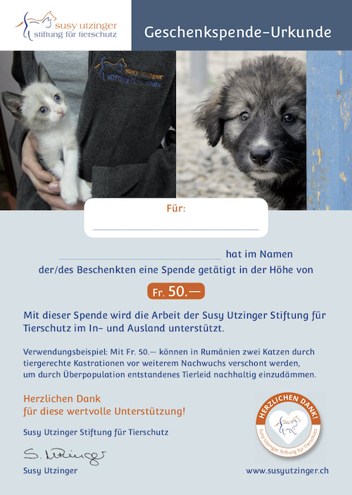 Geschenkspende-Urkunde im Wert von Fr. 50.--