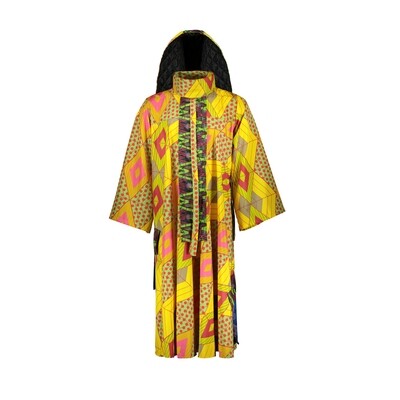 YELLOW PRINTED CAPE DRESS
