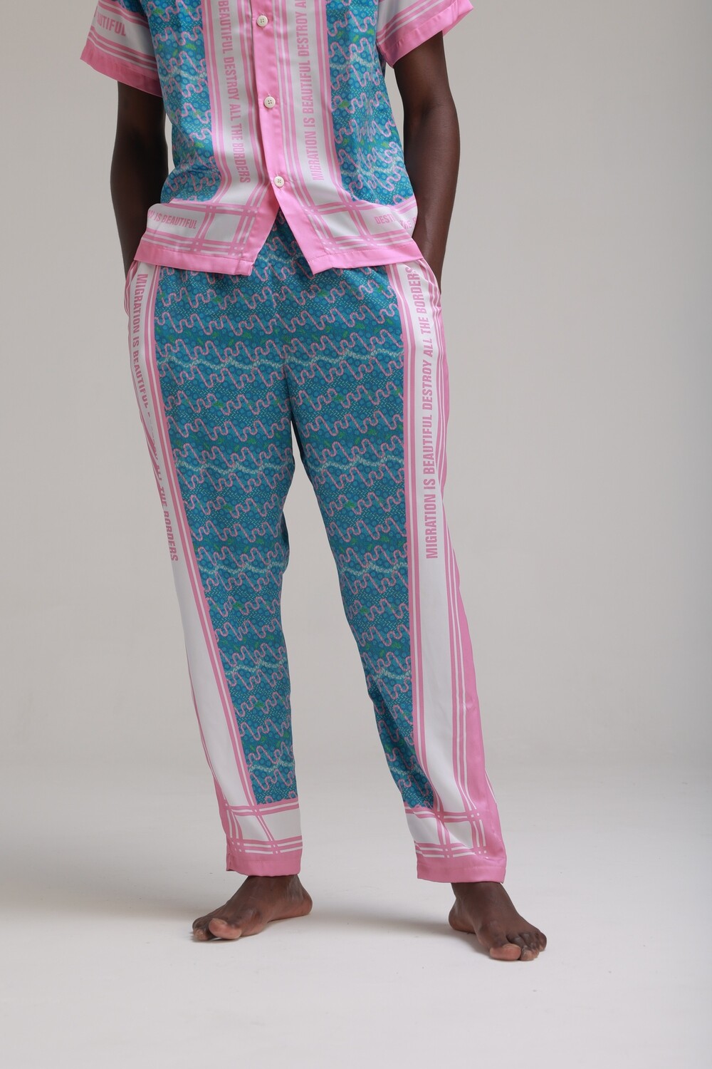 MIGRATION IS BEAUTIFUL PANTS: PINK AND BLUE