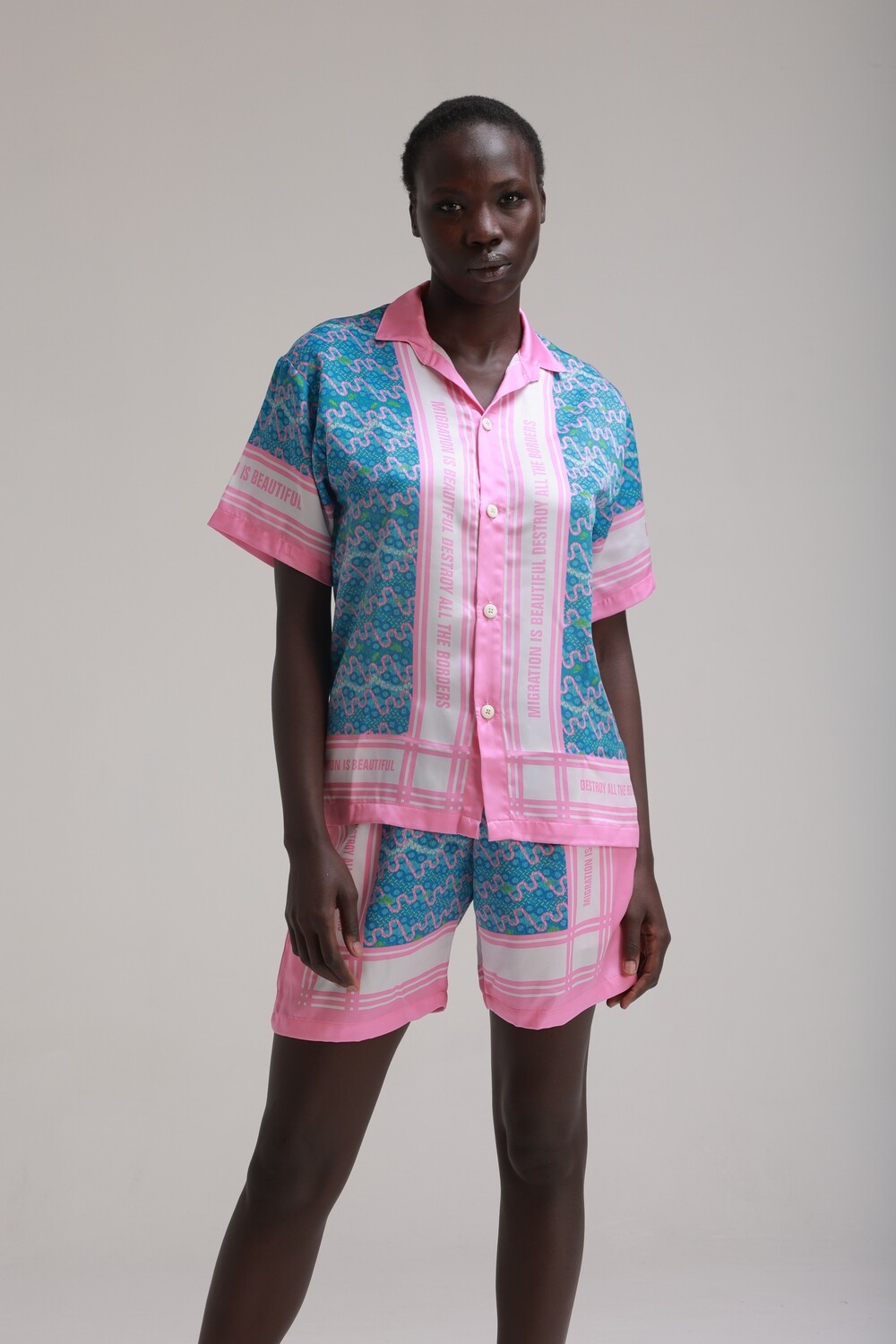 MIGRATION IS BEAUTIFUL SHORTS: PINK AND BLUE