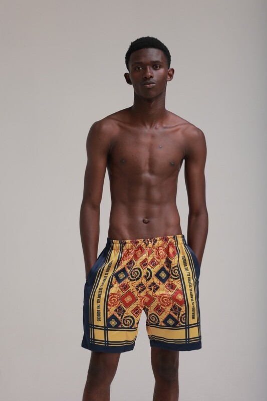 MIGRATION IS BEAUTIFUL SHORTS: YELLOW AND BLUE