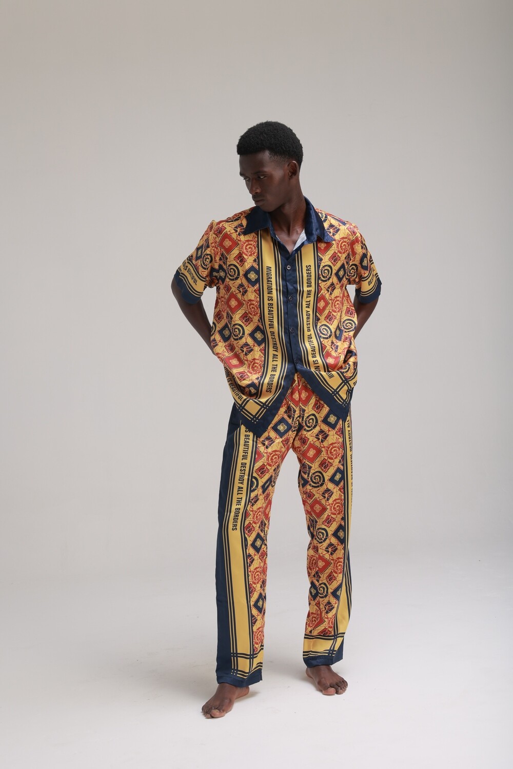 MIGRATION IS BEAUTIFUL PANTS: YELLOW AND BLUE