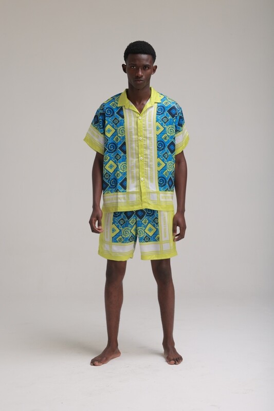 MIGRATION IS BEAUTIFUL SHORTS: GREEN AND BLUE