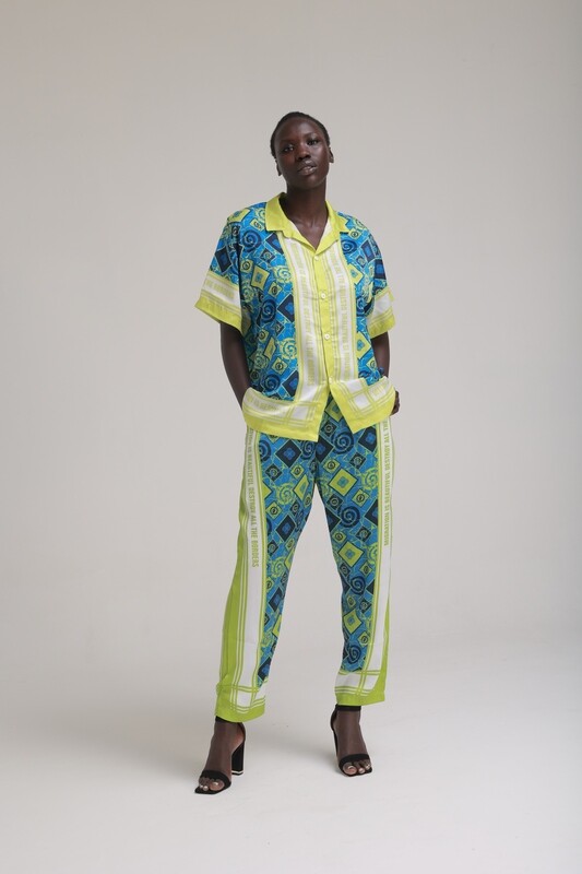 MIGRATION IS BEAUTIFUL PANTS: GREEN AND BLUE