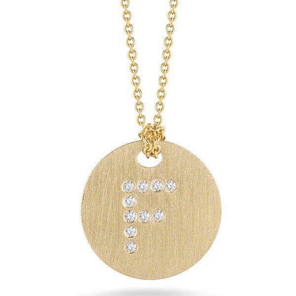 18K Yellow Gold Tiny Treasures Diamond Initial "F" Satin Disc Necklace