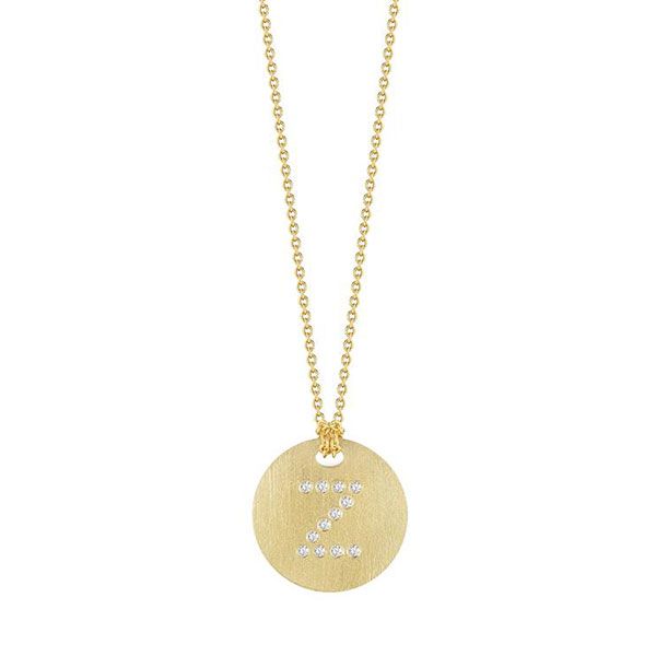 18K Yellow Gold Tiny Treasures Diamond Initial "Z" Satin Disc Necklace