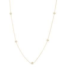 18K Gold Diamonds By The Inch Dangling 7 Station Necklace