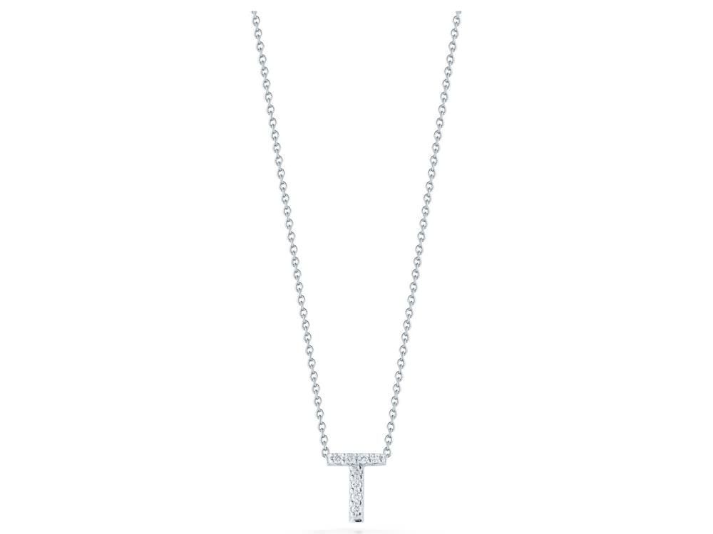 18K White Gold Tiny Treasures Diamond Love Letter "T" Necklace