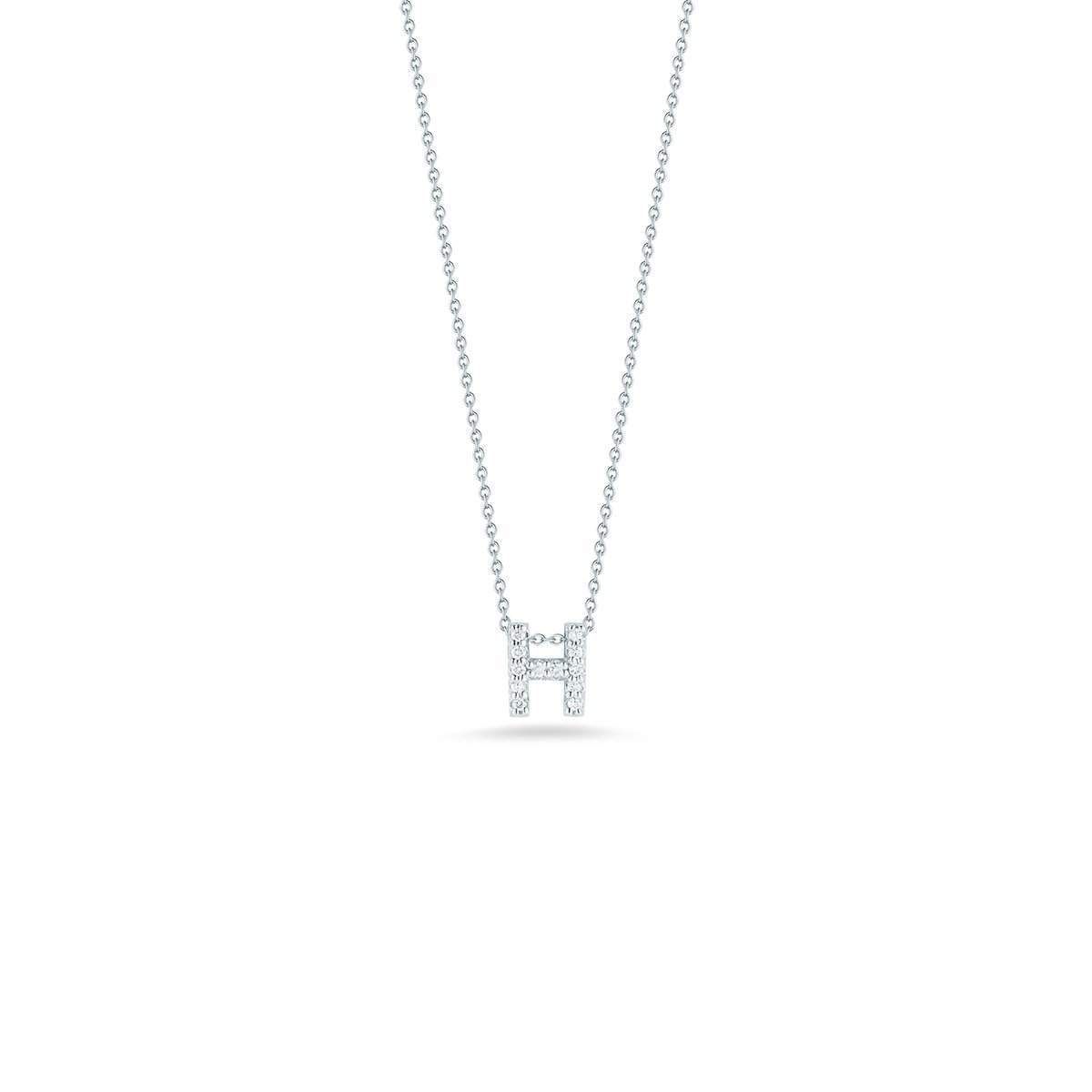 18K White Gold Tiny Treasures Diamond Love Letter "H" Necklace
