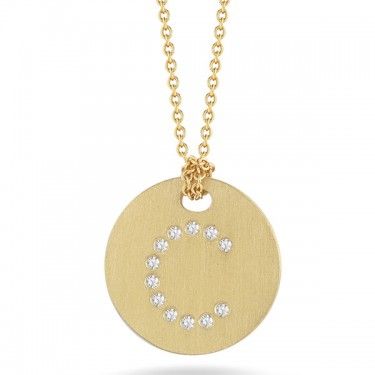 18K Yellow Gold Tiny Treasures Diamond Initial "C" Satin Disc Necklace