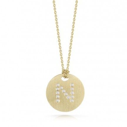 18K Yellow Gold Tiny Treasures Diamond Initial "N" Satin Disc Necklace