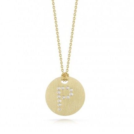 18K Yellow Gold Tiny Treasures Diamond Initial "P" Satin Disc Necklace