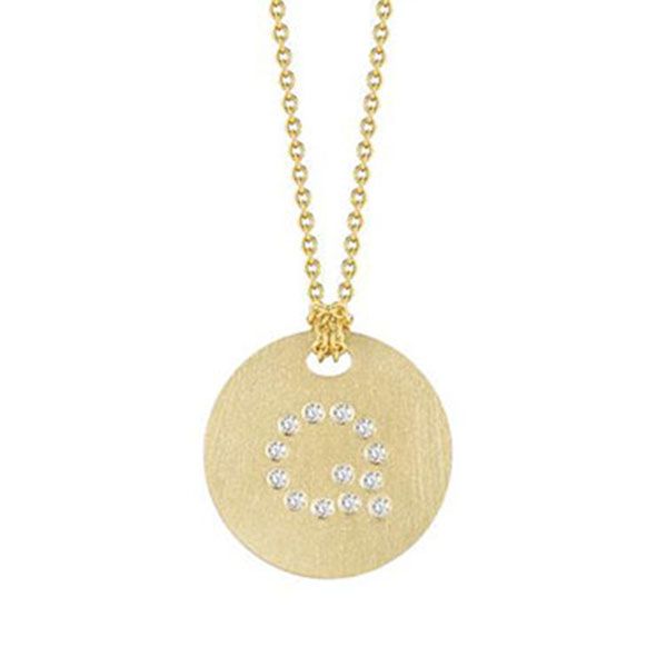 18K Yellow Gold Tiny Treasures Diamond Initial "Q" Satin Disc Necklace