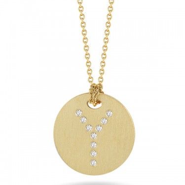 18K Yellow Gold Tiny Treasures Diamond Initial "Y" Satin Disc Necklace
