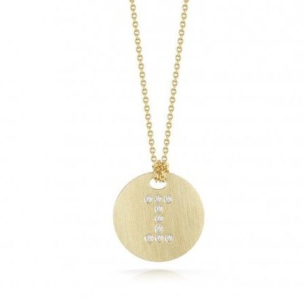 18K Yellow Gold Tiny Treasures Diamond Initial "I" Satin Disc Necklace