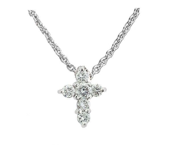 18K White Gold Tiny Treasures Mini Diamond Cross Necklace