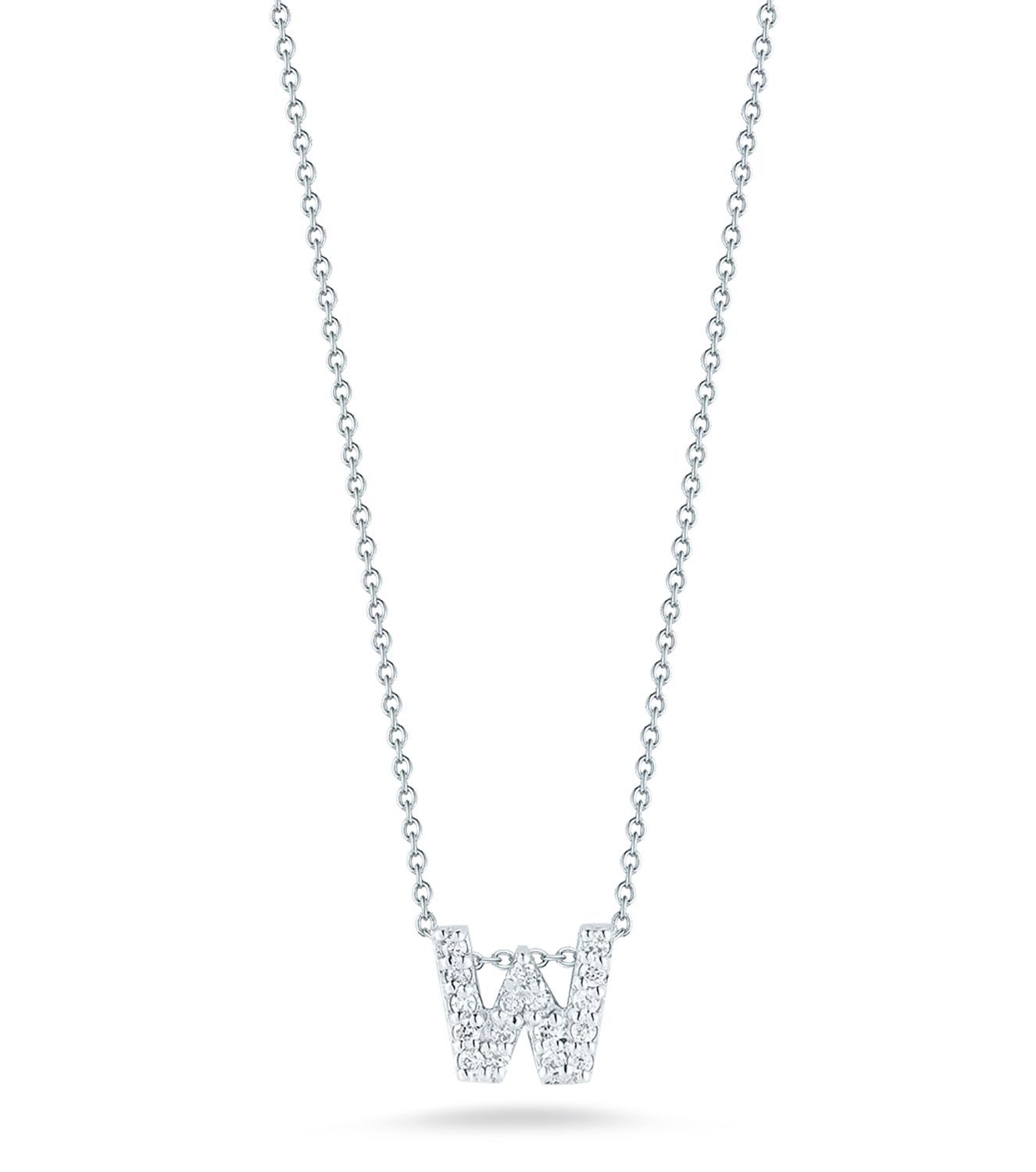 18K White Gold Tiny Treasures Diamond Love Letter "W" Necklace