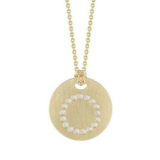 18K Yellow Gold Tiny Treasures Diamond Initial "O" Satin Disc Necklace